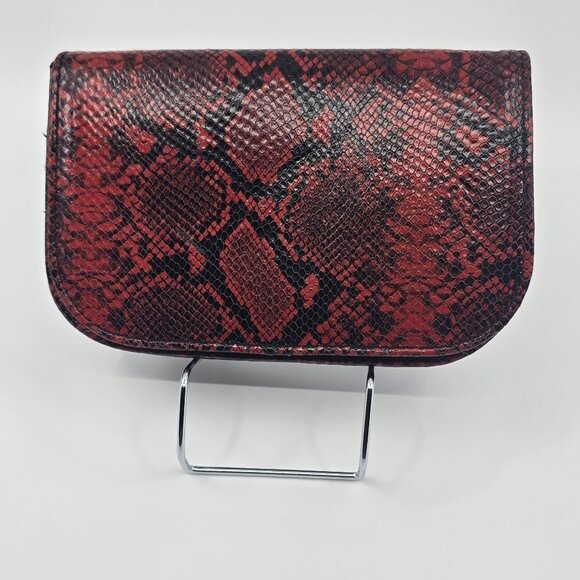 Whistles Handbags - Whistles London Red Black Snake Print Leather Flap Clutch Bag